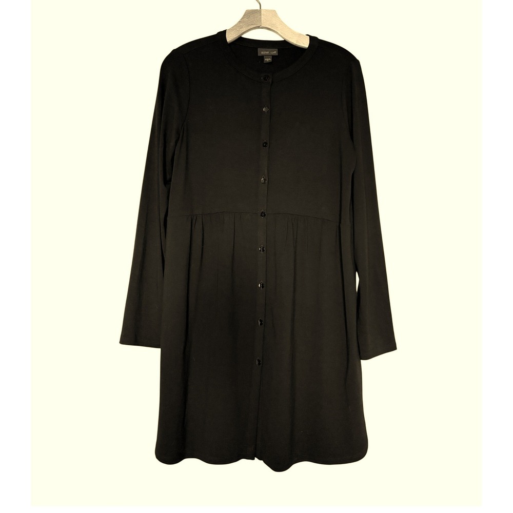 J. Jill Wearever Black Button Front Long Sleeve Tunic Dress XS KJT133951